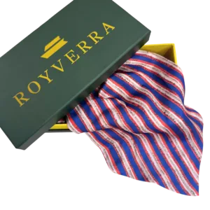 A Nautical Stripe ascot tie in Royal Blue, Rosso Red & Bianco White Silk