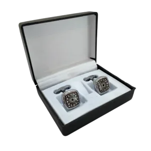 Red-Accent Silver Men’s Cufflinks