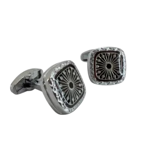 Red-Accent Silver Men’s Cufflinks