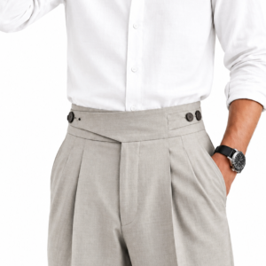 Light Silver Grey Double Pleated Gurkha Pants