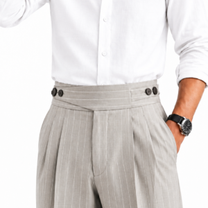 Light Grey Pinstripe Double Pleated Gurkha Pants
