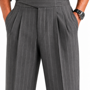 Charcoal Grey Pinstripe Double Pleated Gurkha Pants