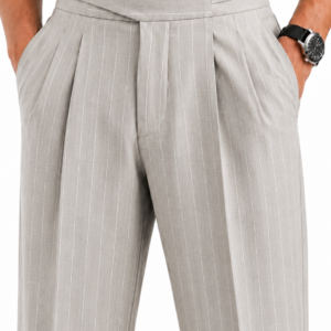 Light Grey Pinstripe Double Pleated Gurkha Pants