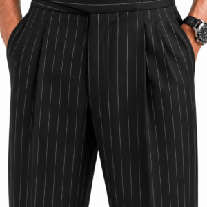 Black Pinstripe Double Pleated Gurkha Pants