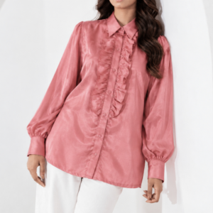 Rose Pink Silk Ruffle Shirt