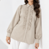Champagne Beige Silk Ruffle Shirt