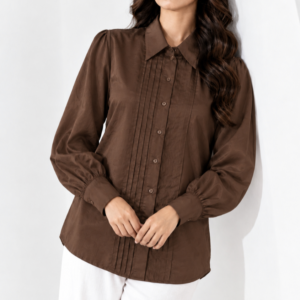 Chocolate Brown Silk Pleated Shirt
