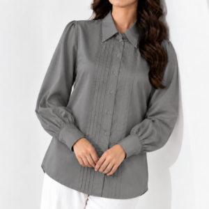 Slate Grey Silk Pleated Shirt