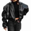 Women’s Black Leather Bomber Jacket
