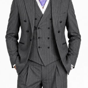 Men's Luxury Steel Grey Pinstripe Three-Piece Suit