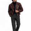 Men’s Burgundy Leather Biker Jacket