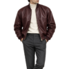 Men’s Burgundy Leather Bomber Jacket