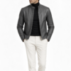 Men’s Charcoal Grey Leather Biker Jacket
