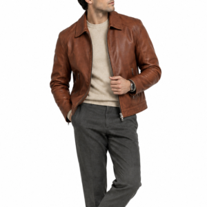 Men’s Cognac Brown Leather Jacket