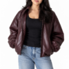 Women’s Burgundy Leather Bomber Jacket