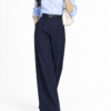 Navy Blue Pinstripe Formal Wide-Leg Pants