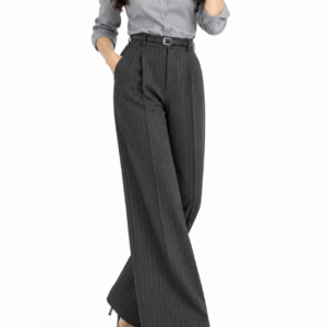 Charcoal Grey Pinstripe Formal Wide-Leg Pants
